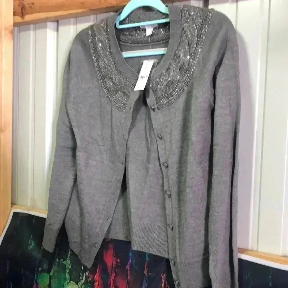 NY&C size small button up sweater cardigan gray